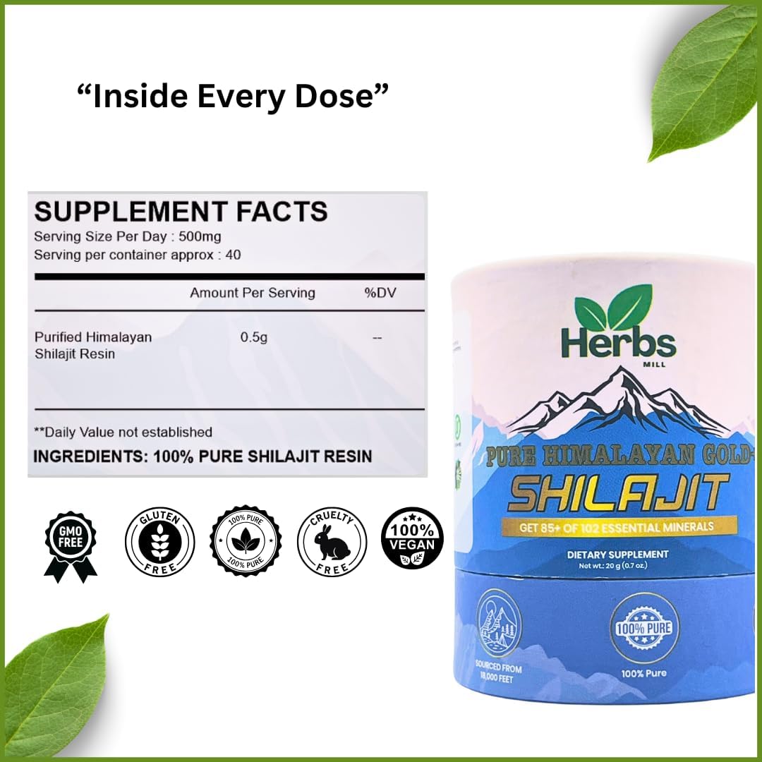 Premium Quality Himalayan Organic Shilajit Resin with 85+ Essential Minerals & High Fulvic Acid Content (20g) for Natural Energy Boost
