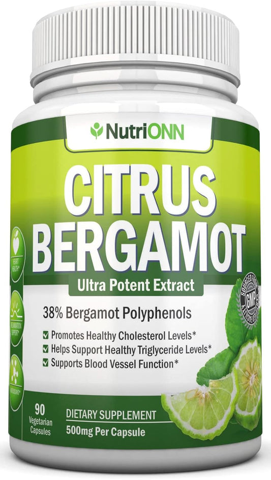 Premium Quality NutriONN Citrus Bergamot Extract Capsules - 500mg - 90 Vegetarian Capsules - 38% Polyphenols - Supports Healthy Triglyceride Levels - BoostGo Australia