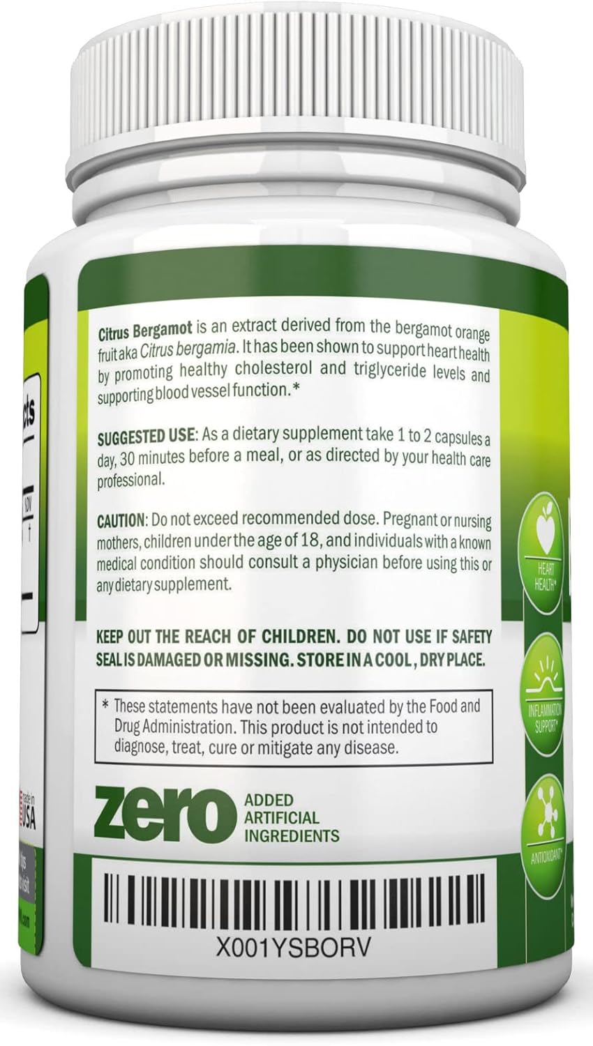 Premium Quality NutriONN Citrus Bergamot Extract Capsules - 500mg - 90 Vegetarian Capsules - 38% Polyphenols - Supports Healthy Triglyceride Levels - BoostGo Australia