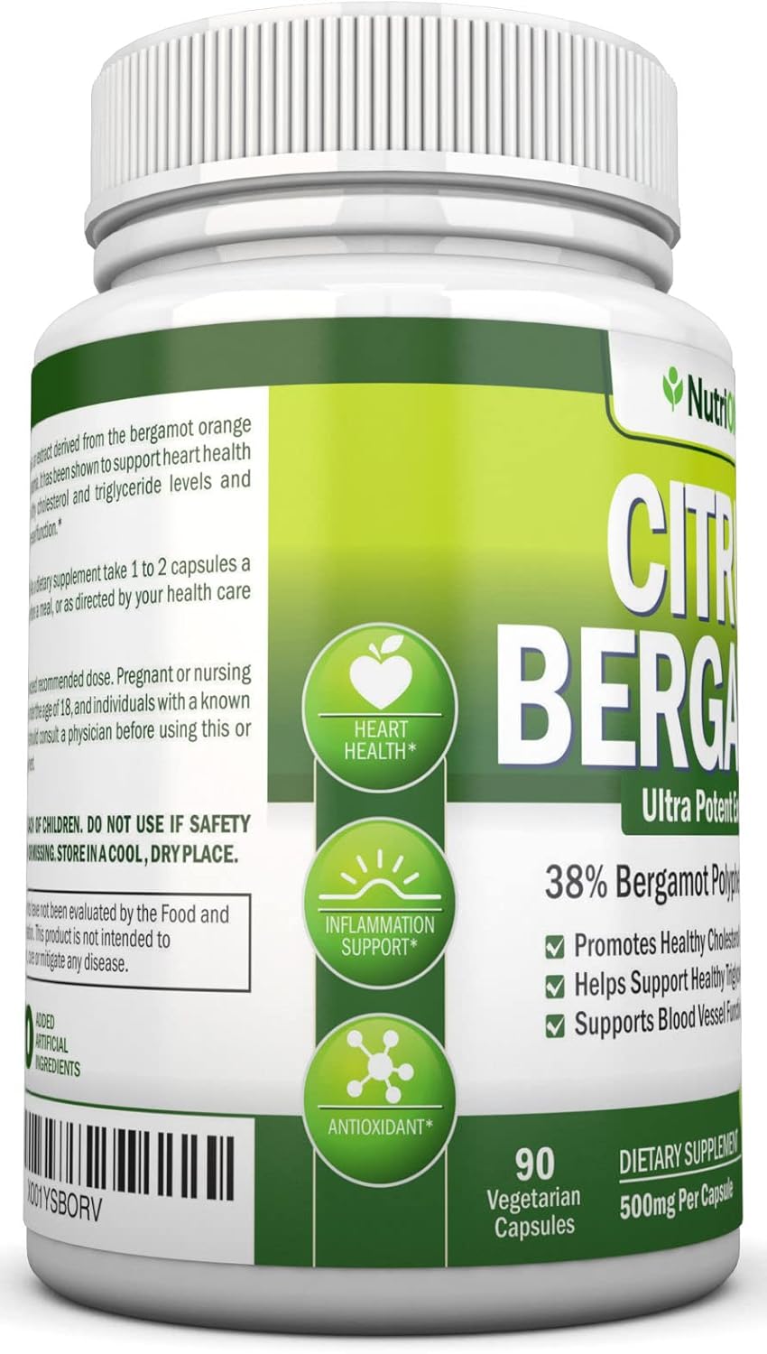 Premium Quality NutriONN Citrus Bergamot Extract Capsules - 500mg - 90 Vegetarian Capsules - 38% Polyphenols - Supports Healthy Triglyceride Levels - BoostGo Australia