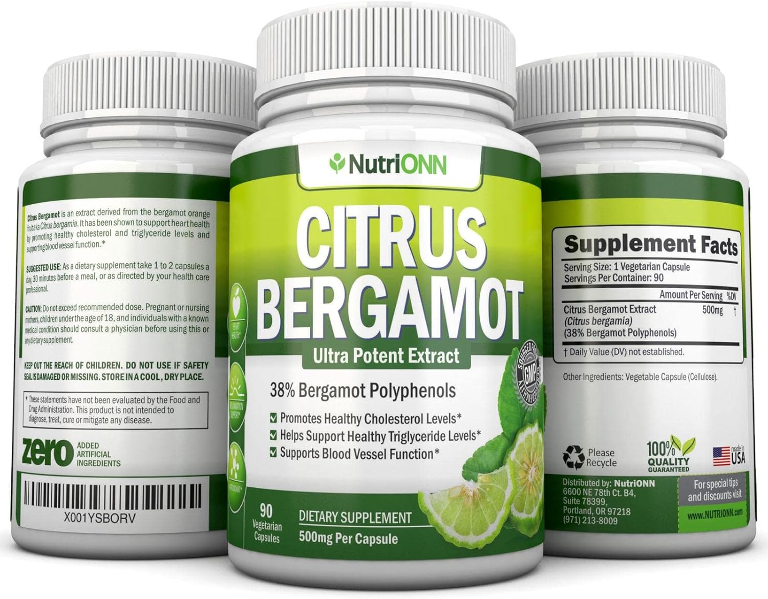 Premium Quality NutriONN Citrus Bergamot Extract Capsules - 500mg - 90 Vegetarian Capsules - 38% Polyphenols - Supports Healthy Triglyceride Levels - BoostGo Australia