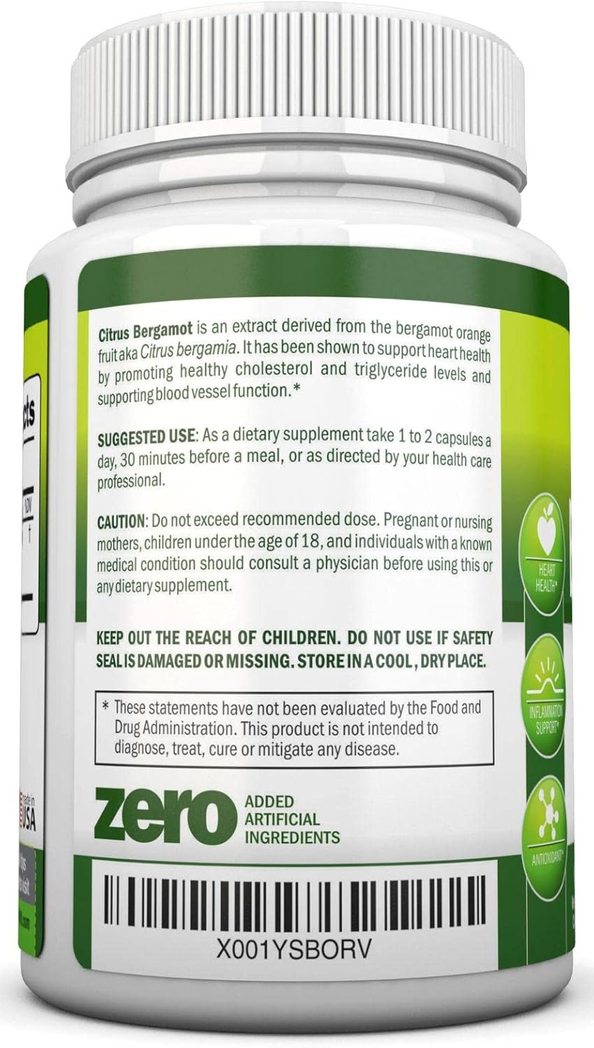 Premium Quality NutriONN Citrus Bergamot Extract Capsules - 500mg - 90 Vegetarian Capsules - 38% Polyphenols - Supports Healthy Triglyceride Levels - BoostGo Australia