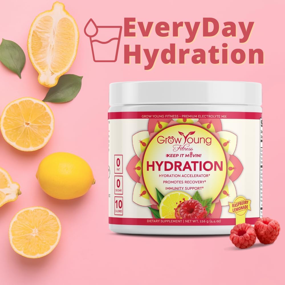 Premium Raspberry Lemonade Hydration Powder - Electrolyte Mix with Vitamins, Sugar Free, 30 Servings for Proactive Hydration - Grow Young Fitness