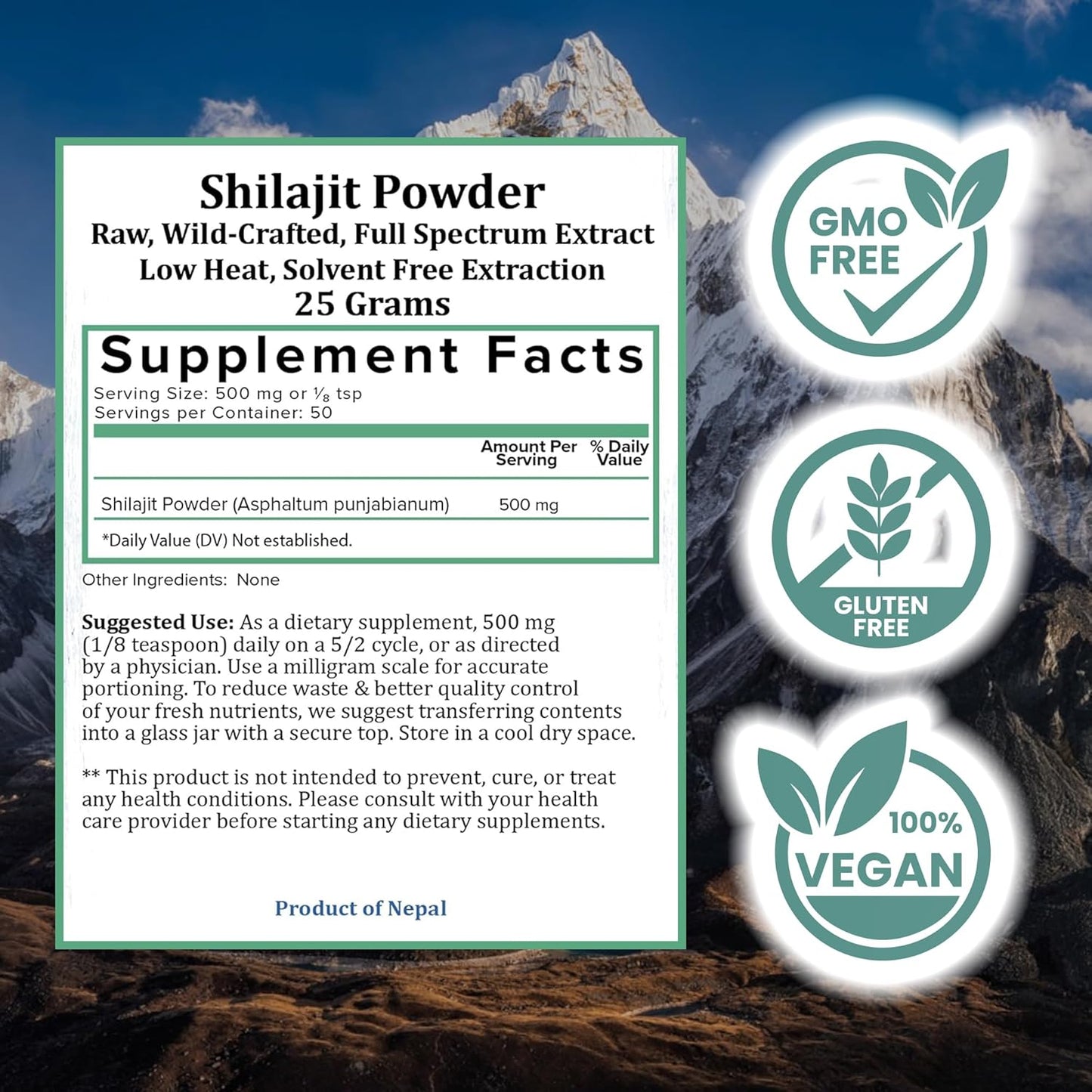 Premium Raw Himalayan Shilajit Powder Extract - Rich in Fulvic Acid & Trace Minerals - Holistic Supplement for Energy & Wellness - 25 Servings