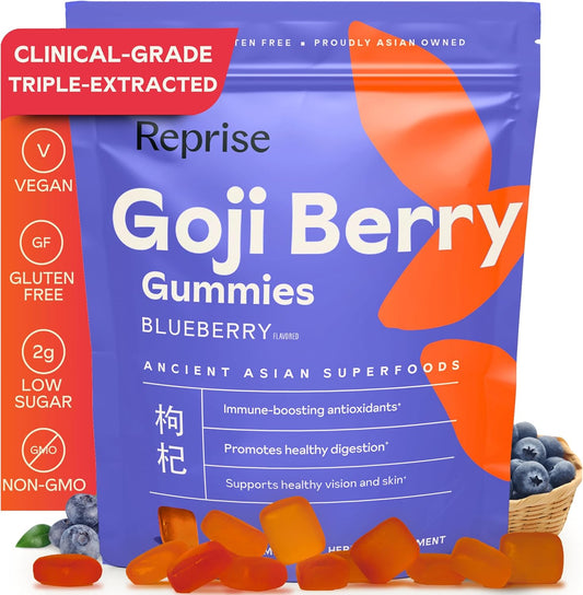 Premium Reprise Goji Berry Superfood Gummies - Full-Potency 240mg Antioxidants, Vegan, 45 Blueberry Gummies