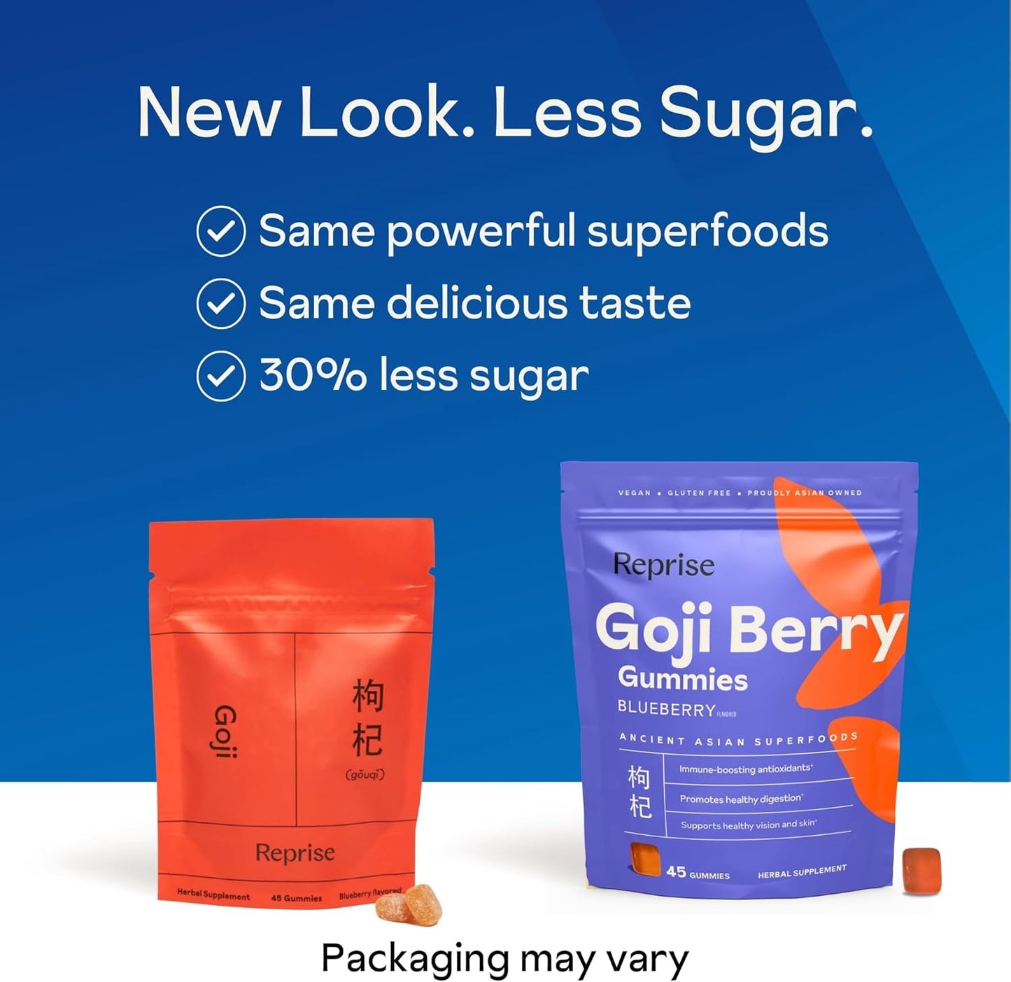Premium Reprise Goji Berry Superfood Gummies - Full-Potency 240mg Antioxidants, Vegan, 45 Blueberry Gummies