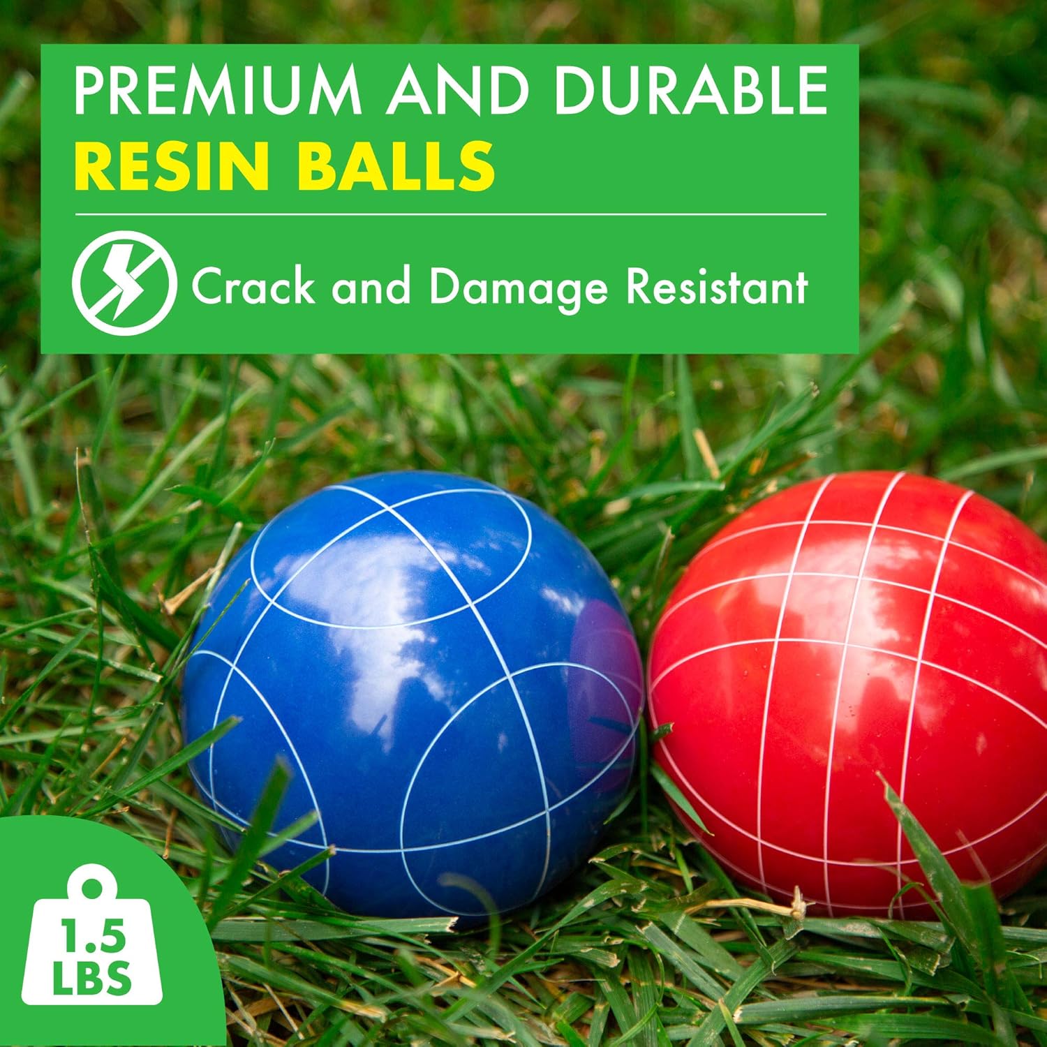 Premium Resin Bocce Ball Set with 8 Multicolor Balls, Pallino, Carry Bag & Rope by Barcaloo