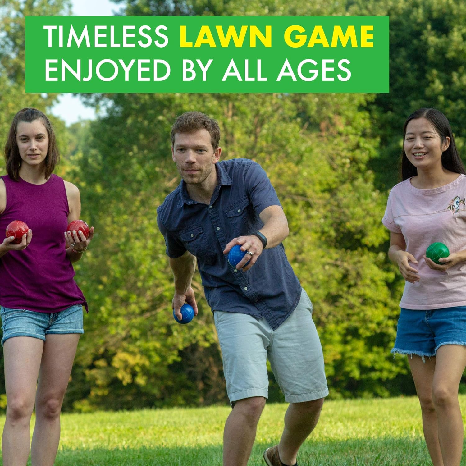 Premium Resin Bocce Ball Set with 8 Multicolor Balls, Pallino, Carry Bag & Rope by Barcaloo