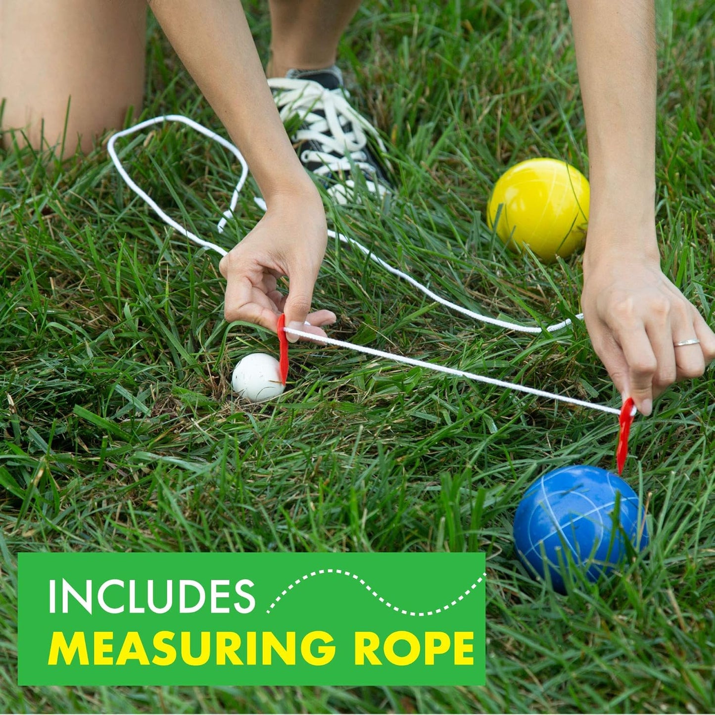 Premium Resin Bocce Ball Set with 8 Multicolor Balls, Pallino, Carry Bag & Rope by Barcaloo