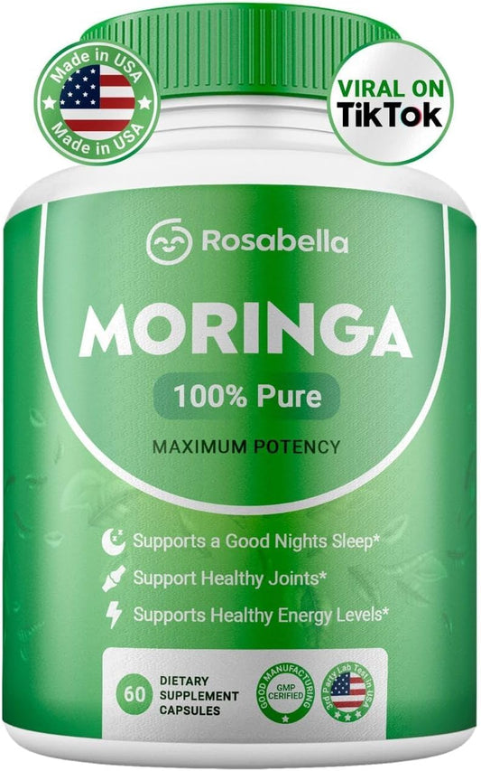 Premium Rosabella Moringa Powder Capsules for Energy, Skin & Gut Health - Natural Antioxidant Superfood with Essential Nutrients