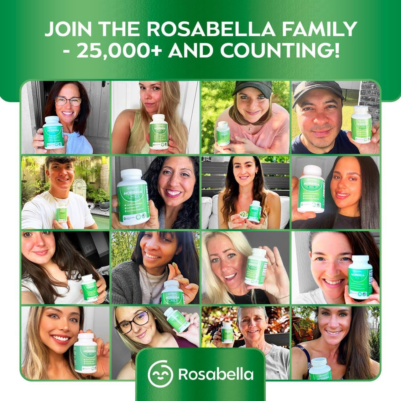 Premium Rosabella Moringa Powder Capsules for Energy, Skin & Gut Health - Natural Antioxidant Superfood with Essential Nutrients