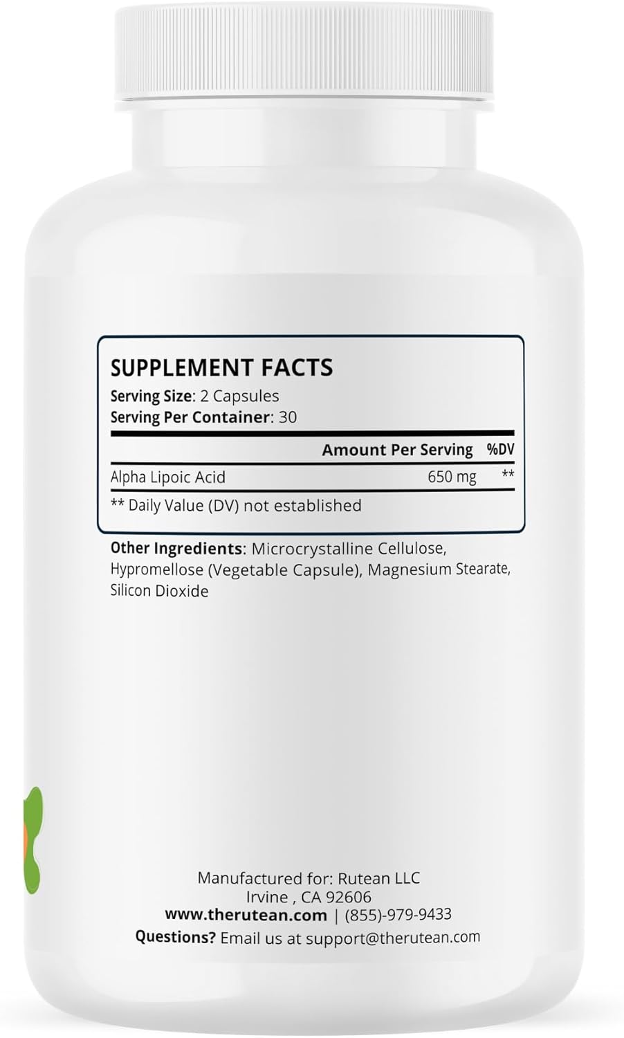 Premium Rütean Alpha Lipoic Acid Capsules for Liver, Nerve, & Heart Health - 60 Count - Gluten-Free & Non-GMO