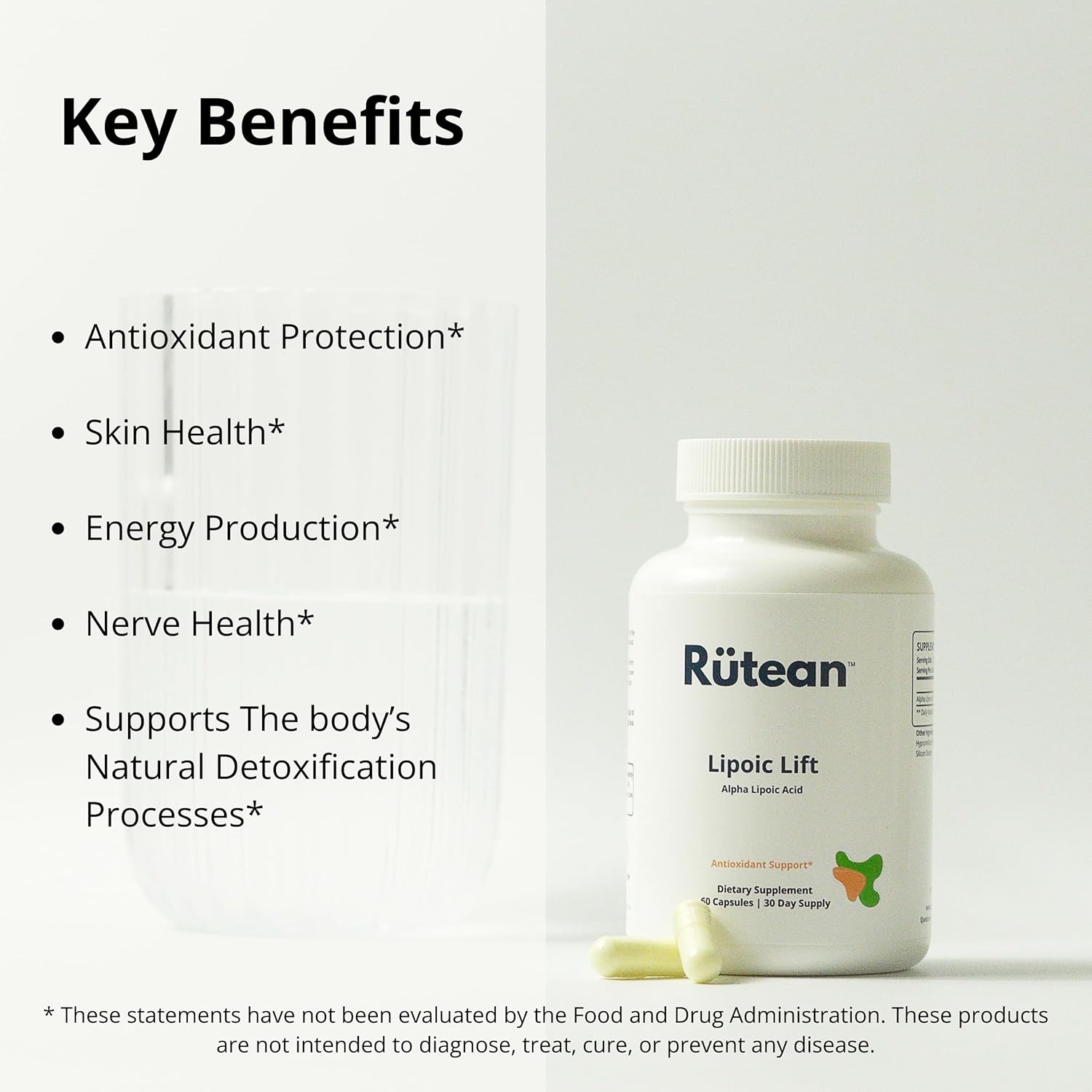 Premium Rütean Alpha Lipoic Acid Capsules for Liver, Nerve, & Heart Health - 60 Count - Gluten-Free & Non-GMO