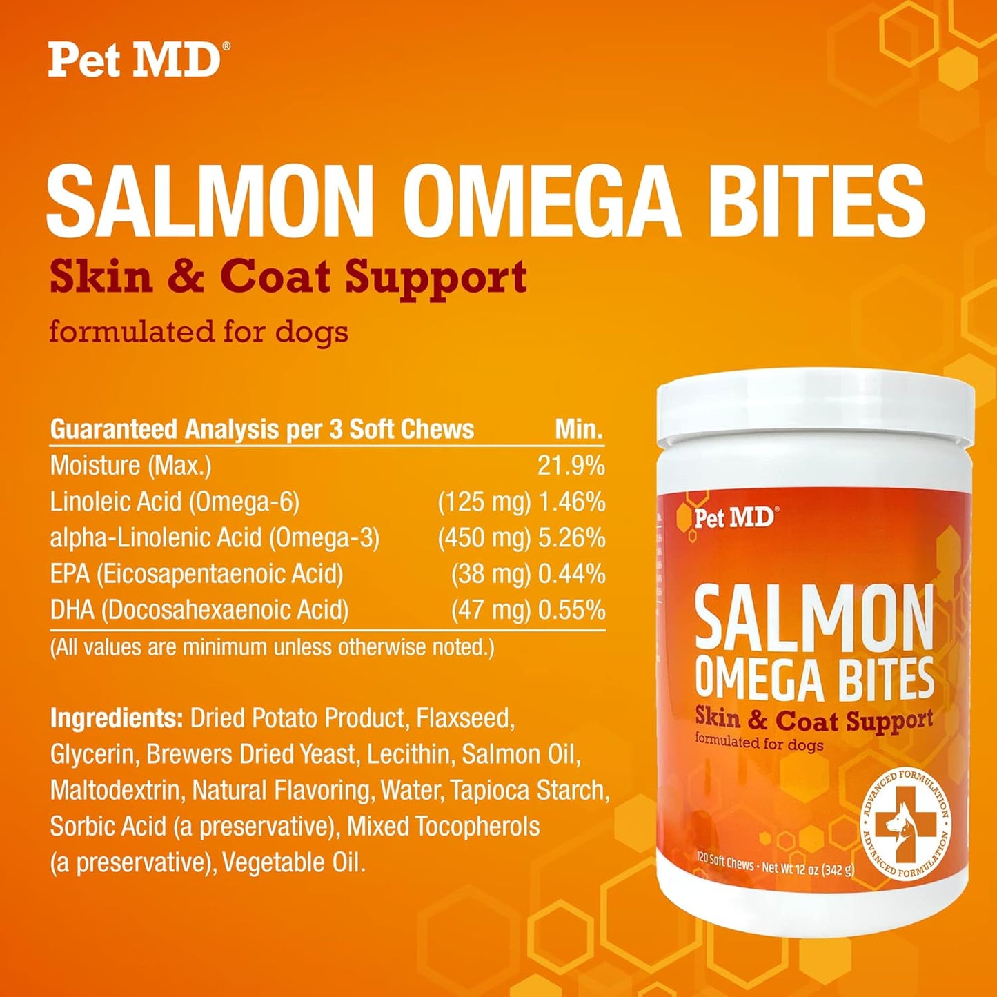 Premium Salmon Oil Soft Chews for Dogs - Omega 3 & 6, EPA & DHA, Allergy Relief - 120 Count