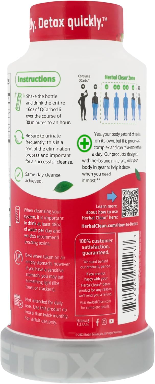Premium Same-Day Herbal Clean QCarbo16 Detox Drink - Tropical Flavor, 16 Fl Oz