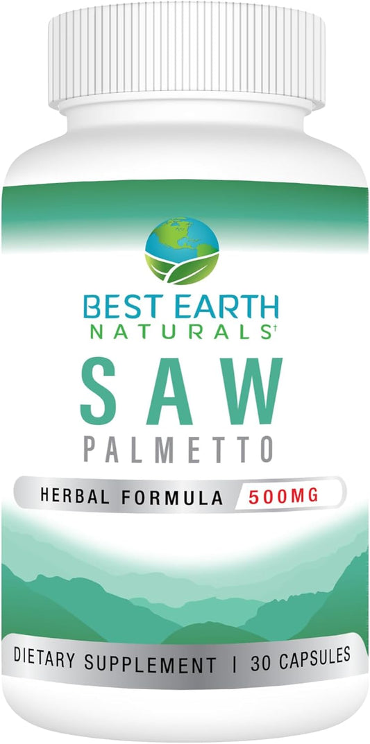Premium Saw Palmetto 500mg Capsules for Hair, Prostate, Urinary Health - 30 Count - Natural Formula