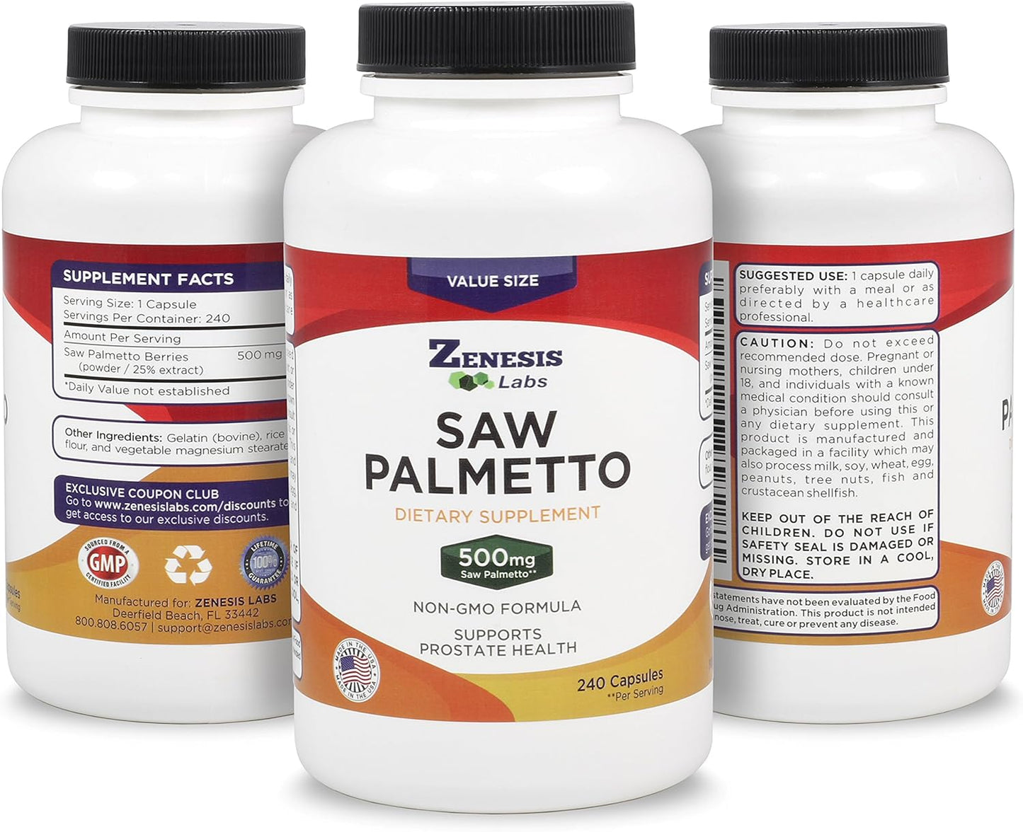 Premium Saw Palmetto Extract Capsules - 240 Count - 500mg per Capsule - Extra Strength Formula with Double the Capsules