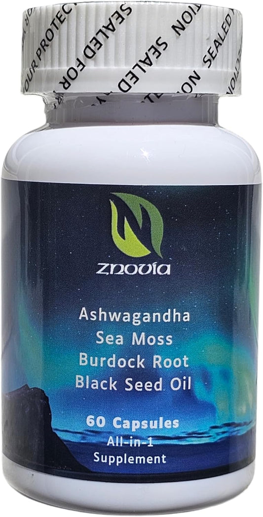 Premium Sea Moss Ashwagandha Turmeric Black Seed Bladderwrack Capsules with Vitamin C, D, Elderberry, Manuka, Dandelion, Yellow Dock, Iodine, Chlorophyll & ACV - Natural Supplement
