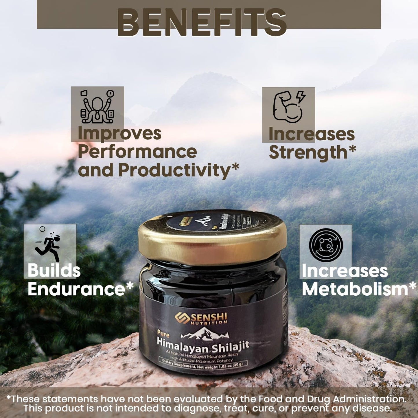 Premium Senshi Nutrition Shilajit Resin - High Altitude Himalayan Mountain Extract with Fulvic Acid & Trace Minerals - 1 oz / 30 g - Free Spoon