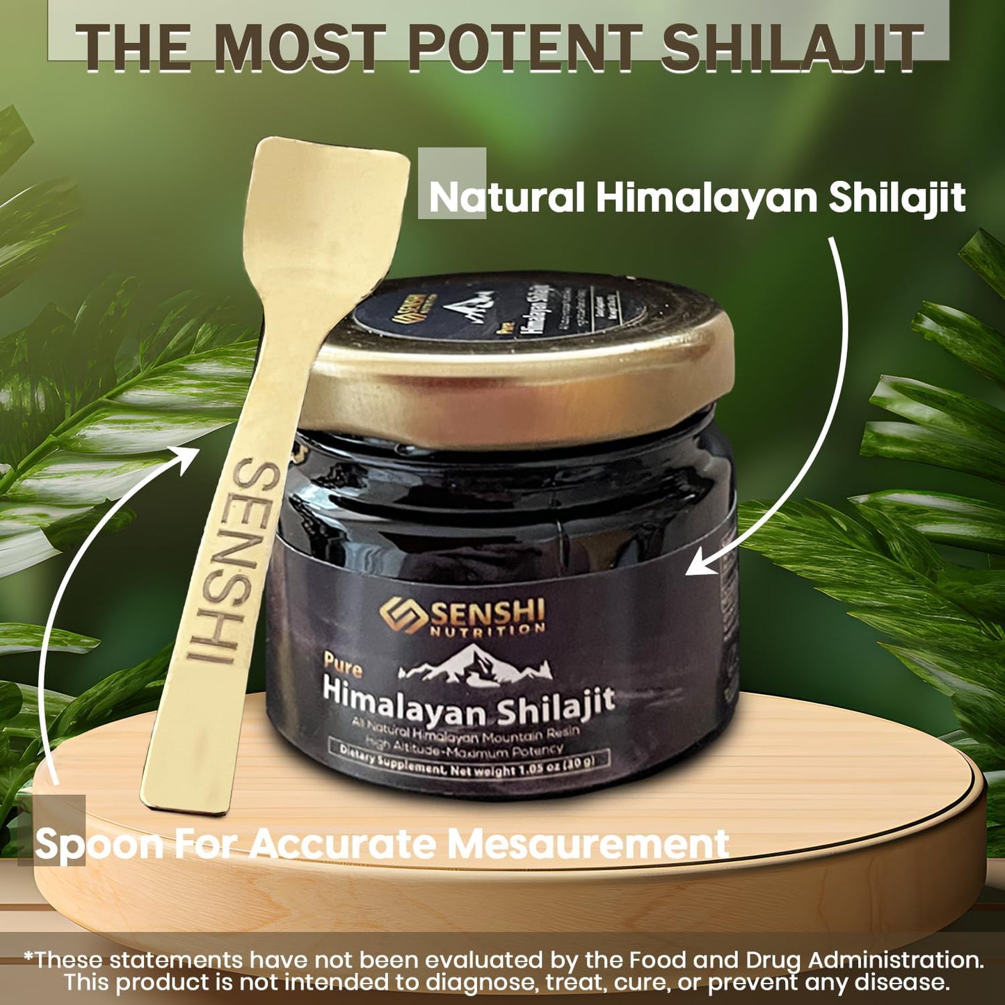 Premium Senshi Nutrition Shilajit Resin - High Altitude Himalayan Mountain Extract with Fulvic Acid & Trace Minerals - 1 oz / 30 g - Free Spoon