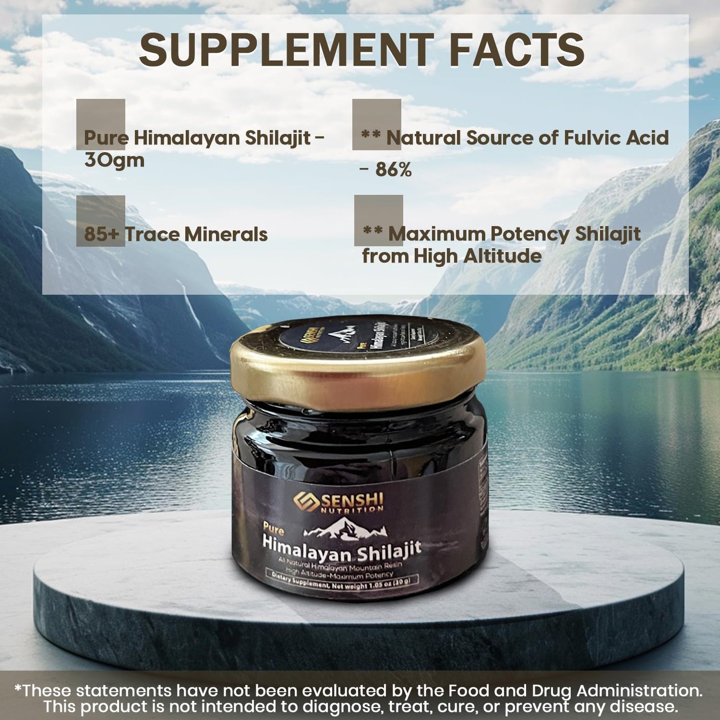 Premium Senshi Nutrition Shilajit Resin - High Altitude Himalayan Mountain Extract with Fulvic Acid & Trace Minerals - 1 oz / 30 g - Free Spoon