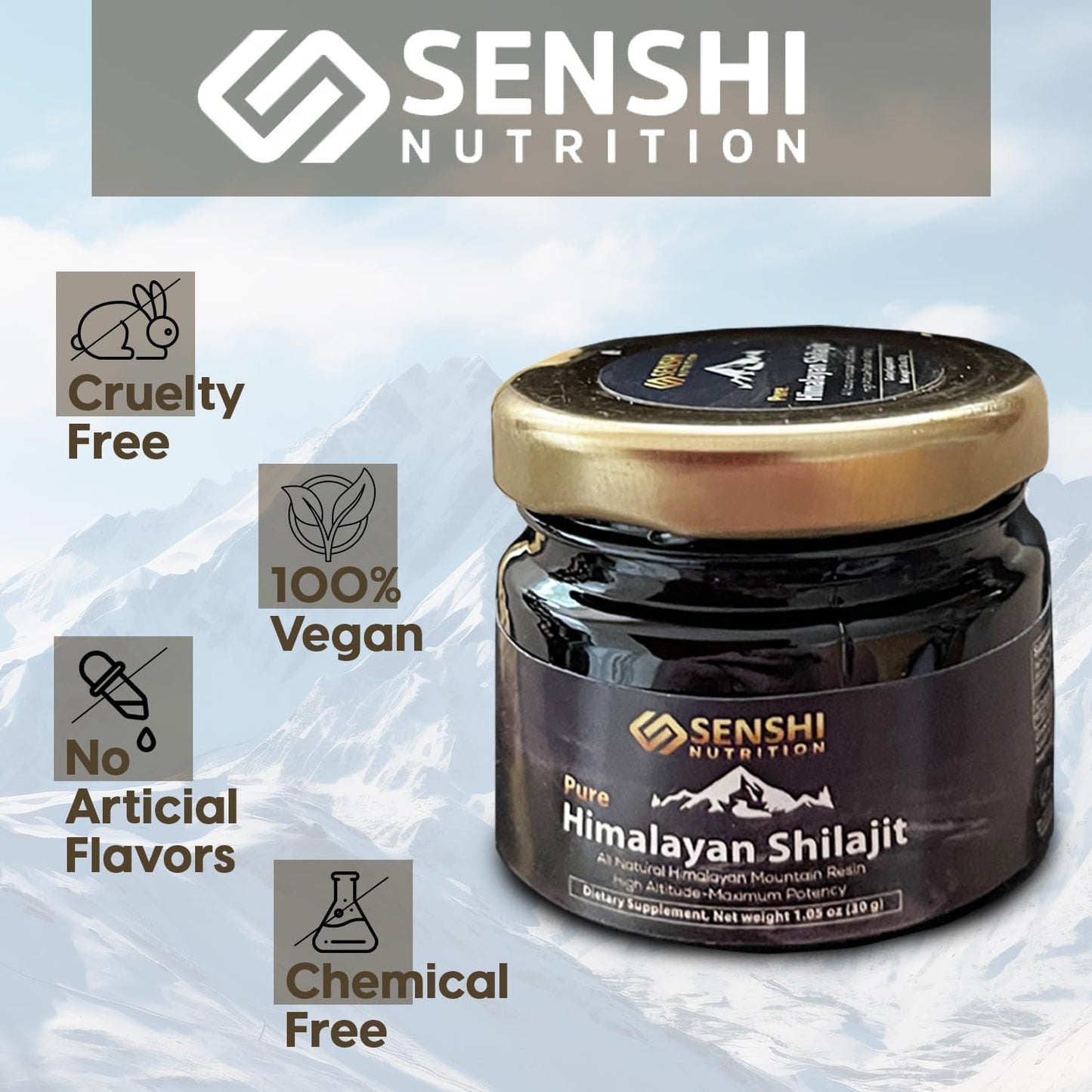 Premium Senshi Nutrition Shilajit Resin - High Altitude Himalayan Mountain Extract with Fulvic Acid & Trace Minerals - 1 oz / 30 g - Free Spoon