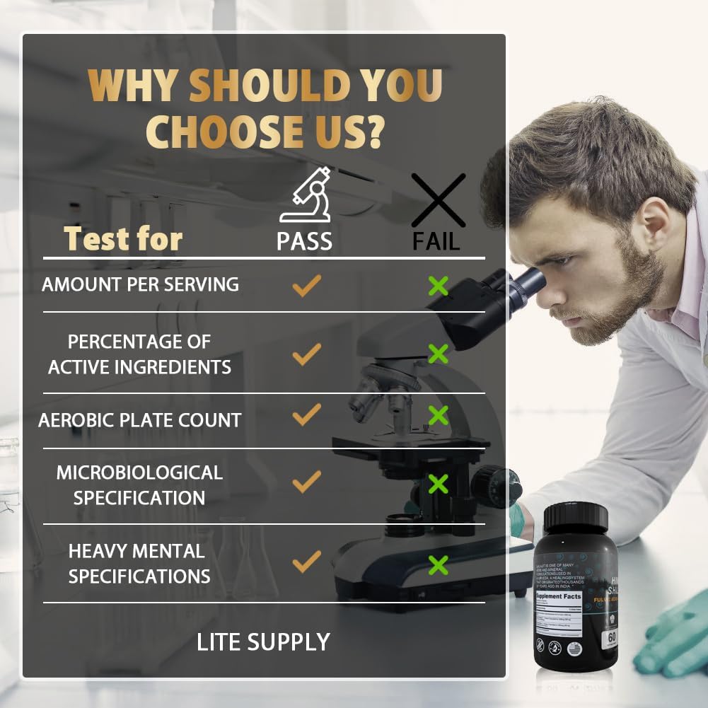 Premium Shilajit Himalayan Supplement Capsules with Fulvic Acid, Ashwagandha, Ginseng Extract - 120 Vegan Capsules for Men's Energy Support with High Trace Minerals
