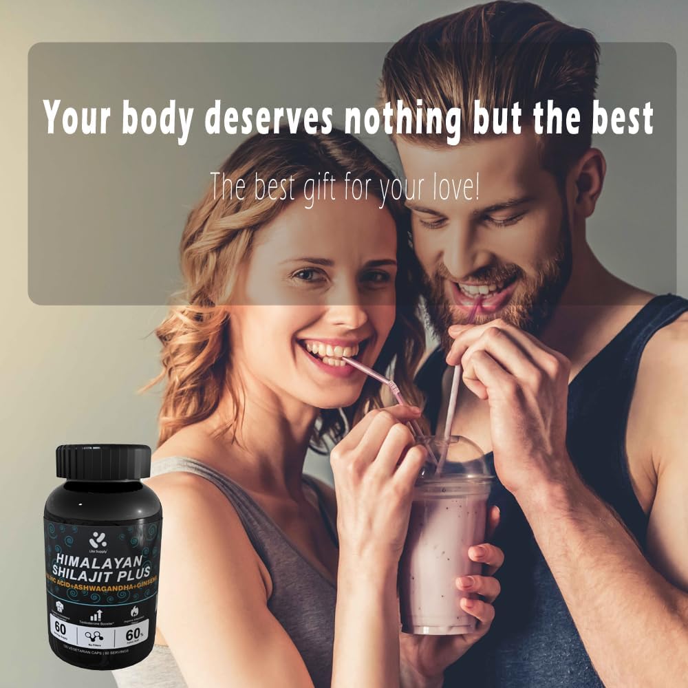 Premium Shilajit Himalayan Supplement Capsules with Fulvic Acid, Ashwagandha, Ginseng Extract - 120 Vegan Capsules for Men's Energy Support with High Trace Minerals