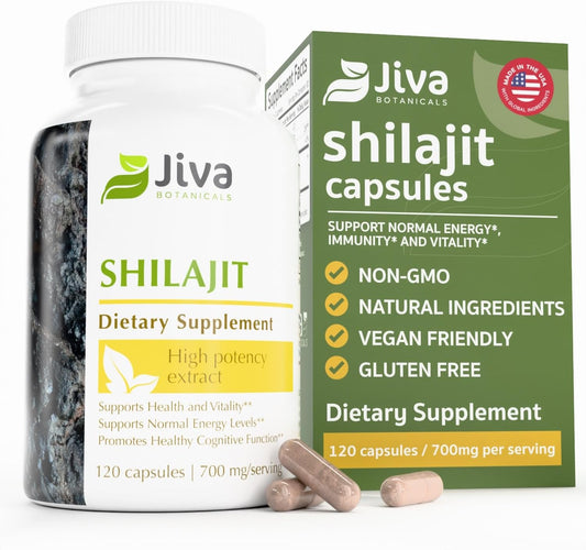Premium Shilajit Supplement 700 mg Capsules - Immune Support & Digestive Health - Vegan Friendly - 120 Count