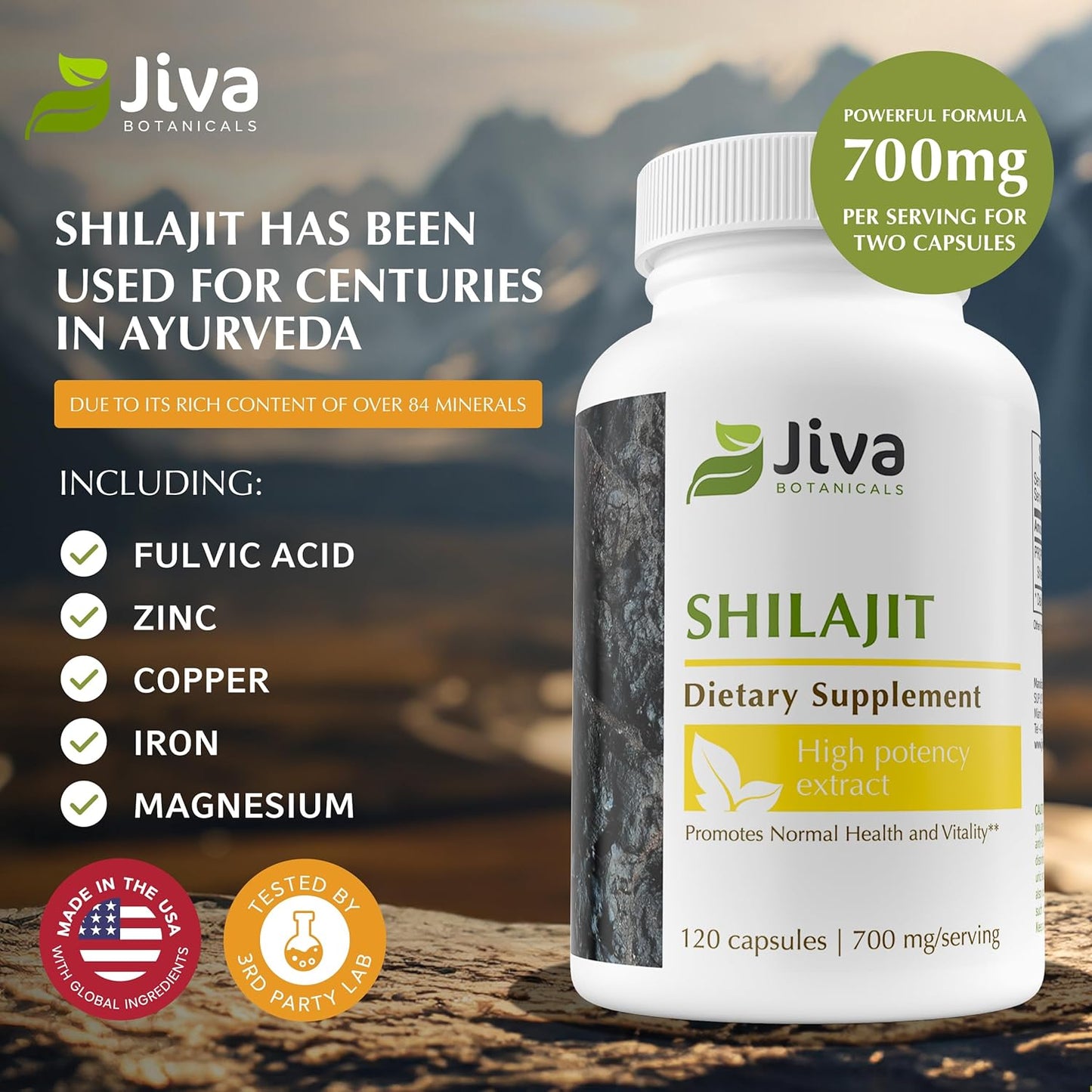 Premium Shilajit Supplement 700 mg Capsules - Immune Support & Digestive Health - Vegan Friendly - 120 Count