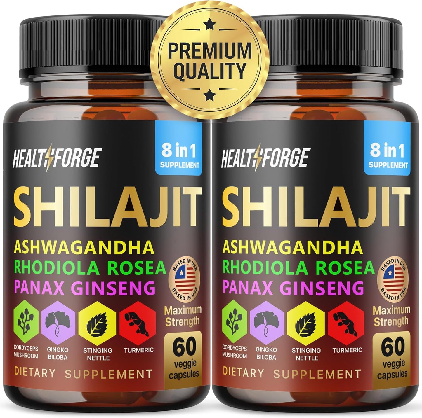 Premium Shilajit Supplement Capsules for Men and Women - Pure Himalayan Blend with Ashwagandha, Rhodiola Rosea, and Ginseng