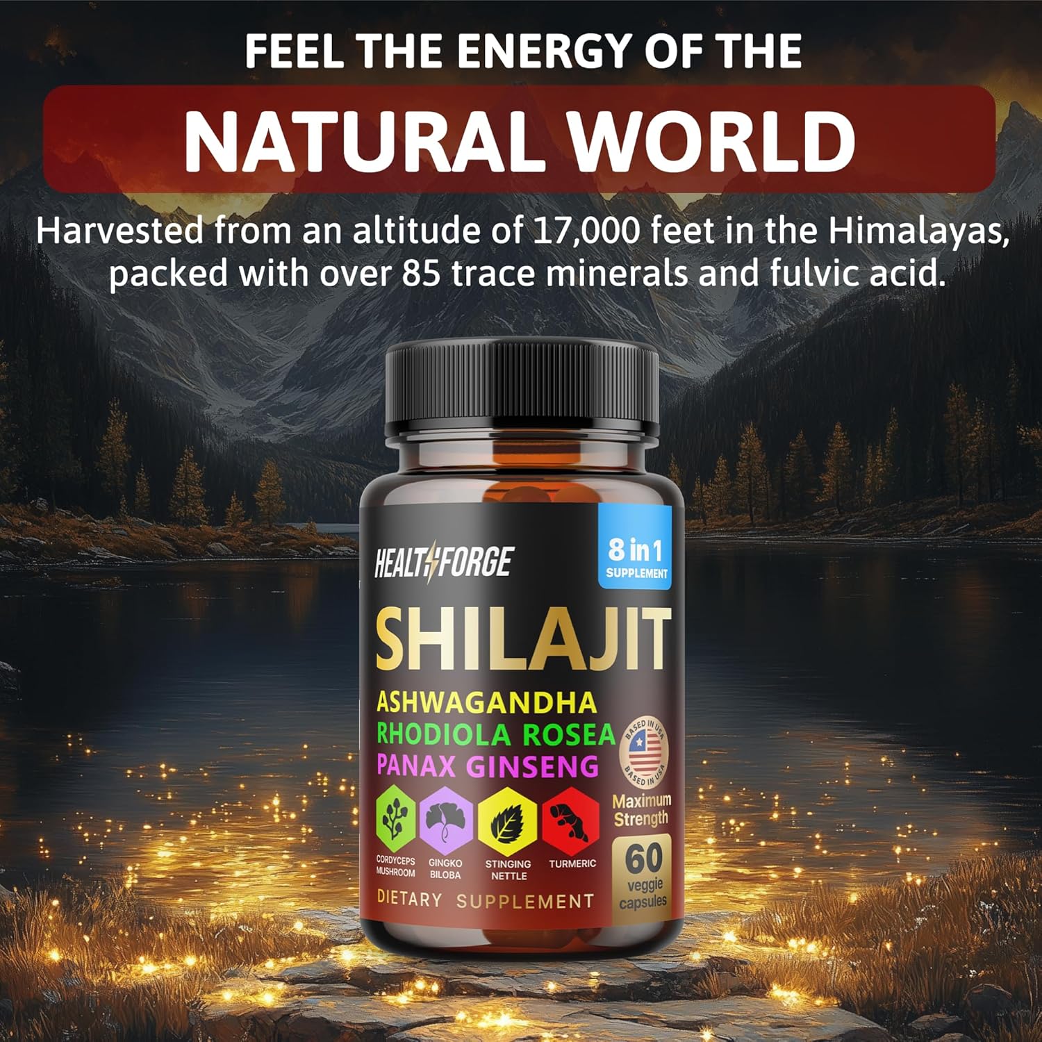 Premium Shilajit Supplement Capsules for Men and Women - Pure Himalayan Blend with Ashwagandha, Rhodiola Rosea, and Ginseng