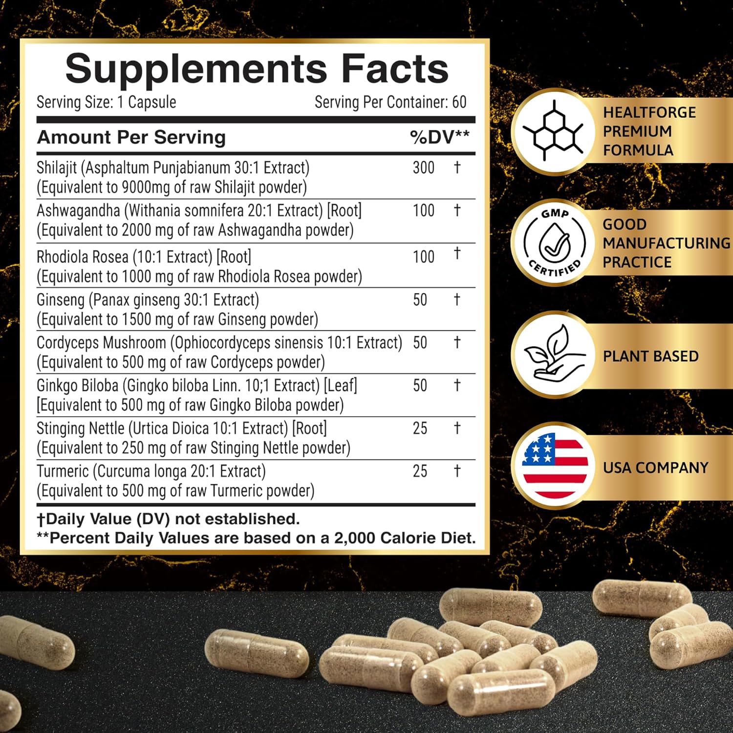 Premium Shilajit Supplement Capsules for Men and Women - Pure Himalayan Blend with Ashwagandha, Rhodiola Rosea, and Ginseng