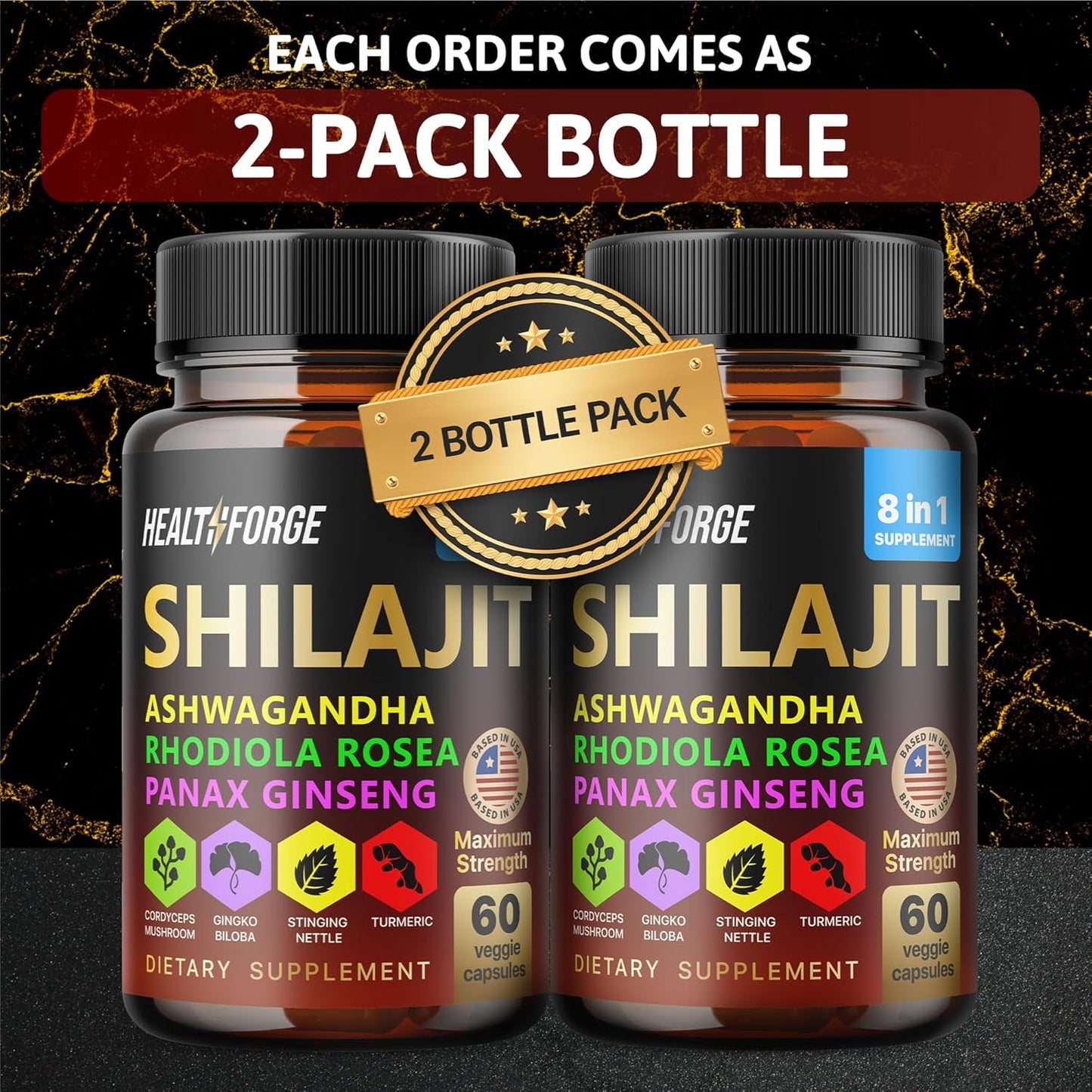 Premium Shilajit Supplement Capsules for Men and Women - Pure Himalayan Blend with Ashwagandha, Rhodiola Rosea, and Ginseng