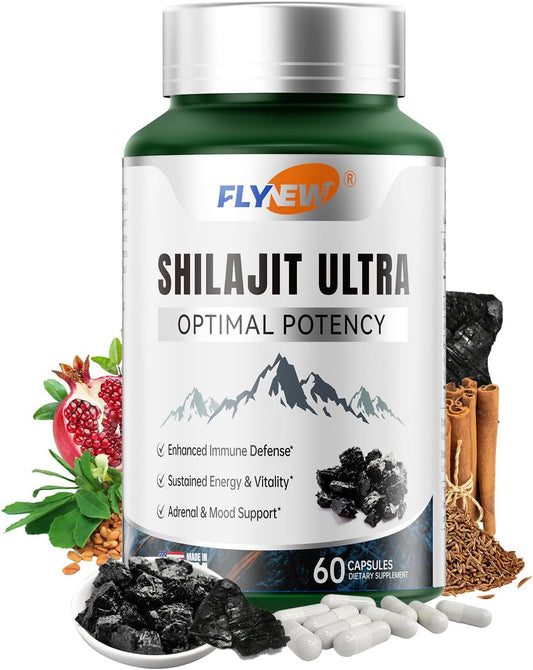 Premium Shilajit Ultra Supplement for Energy, Vitality & Potency - 60 Capsules - Made in USA - with L-arginine, Pomegranate, Cinnamon, Fenugreek, Cumin Extracts