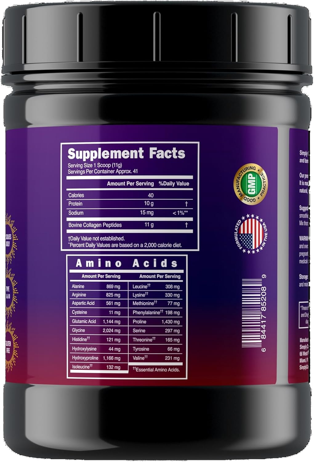 Premium Simply Collagen® Hydrolyzed Peptides - Boosts Hair, Skin, Nails, Bones & Joints - Grass Fed Type I & III - 41 Servings