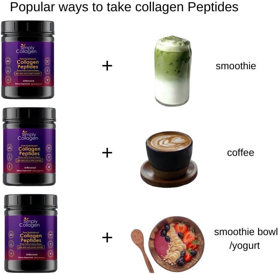 Premium Simply Collagen® Hydrolyzed Peptides - Boosts Hair, Skin, Nails, Bones & Joints - Grass Fed Type I & III - 41 Servings