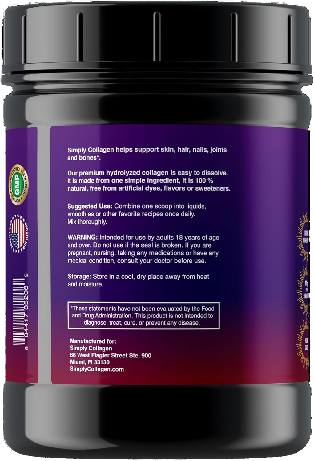 Premium Simply Collagen® Hydrolyzed Peptides - Boosts Hair, Skin, Nails, Bones & Joints - Grass Fed Type I & III - 41 Servings
