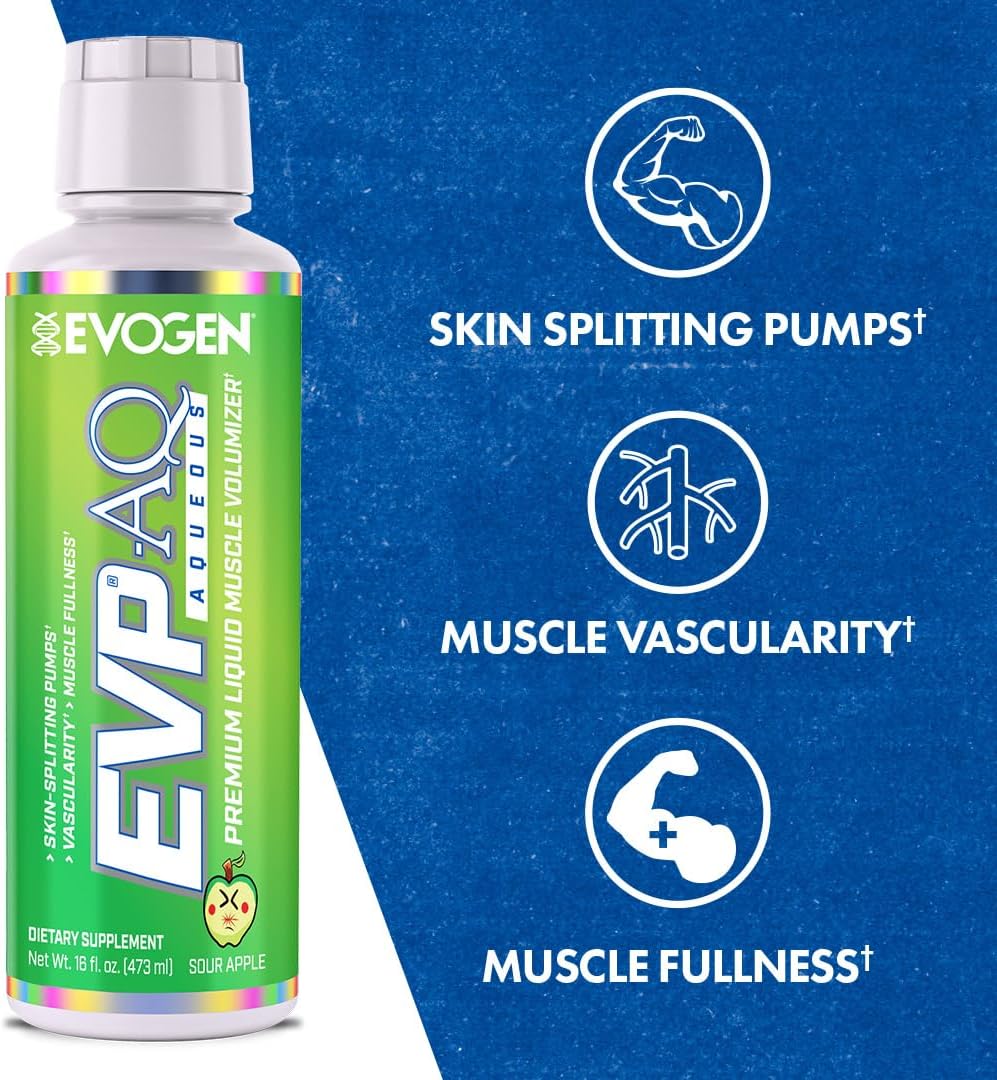 Premium Sour Apple Pre Workout Liquid Glycerol Muscle Volumizer for Men & Women - Evogen EVP AQ - 16 fl oz - Enhances Pumps, Vascularity, & Hydration