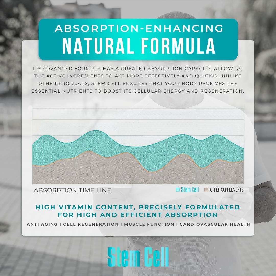 Premium Stem Cell Supplements 1,000mg (120 Caps) for Immunity Boost & Joint Support with Spirulina & Chlorella - Celulas Madre Health Formula