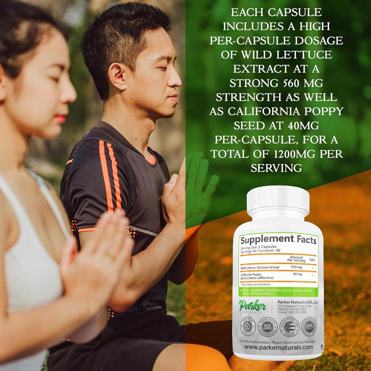 Premium Strength Parker Naturals Wild Lettuce Extract & California Poppy Seed Supplement - Herbal Sleep & Relief Support - 120 Capsules