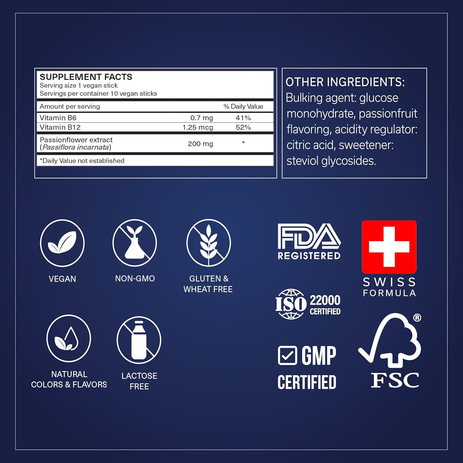 Premium Stress Relief Supplement with Passionflower, Vitamin B6 & B12 - Fast-Acting Natural Formula for Travelers - 10 Sticks/pack x 3