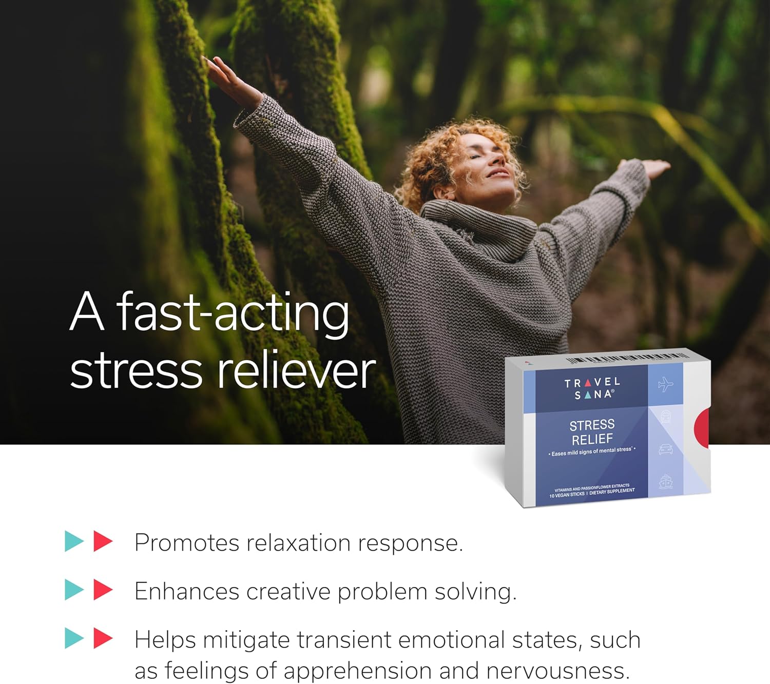 Premium Stress Relief Supplement with Passionflower, Vitamin B6 & B12 - Fast-Acting Natural Formula for Travelers - 10 Sticks/pack x 3