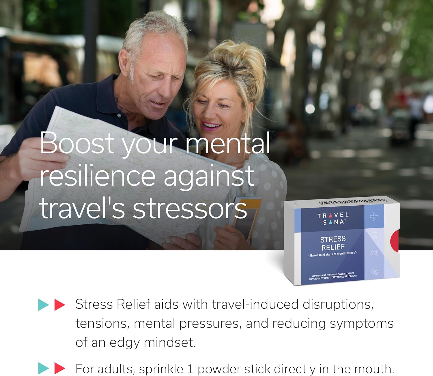 Premium Stress Relief Supplement with Passionflower, Vitamin B6 & B12 - Fast-Acting Natural Formula for Travelers - 10 Sticks/pack x 3