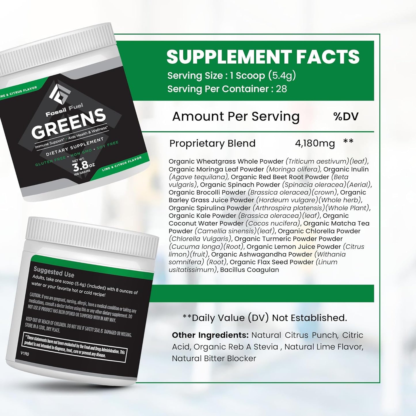 Premium Superfood Fossil Fuel Super Greens Powder - 40+ Organic Nutrients for Energy, Gut Health, and Detox Cleanse - Wheatgrass, Spirulina, Kale - 28 Servings - BoostGo Australia
