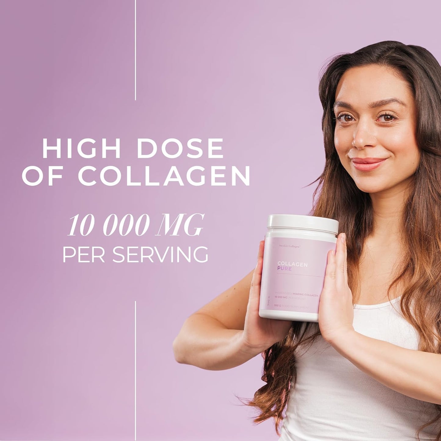 Premium Swedish Collagen Powder Supplement - 10,000 mg Hydrolyzed Marine Collagen - 30 Day Supply for Hair, Skin, Nails & Joints - Pure Peptide Formula - 100% Natural, Gluten Free, Sugar-Free