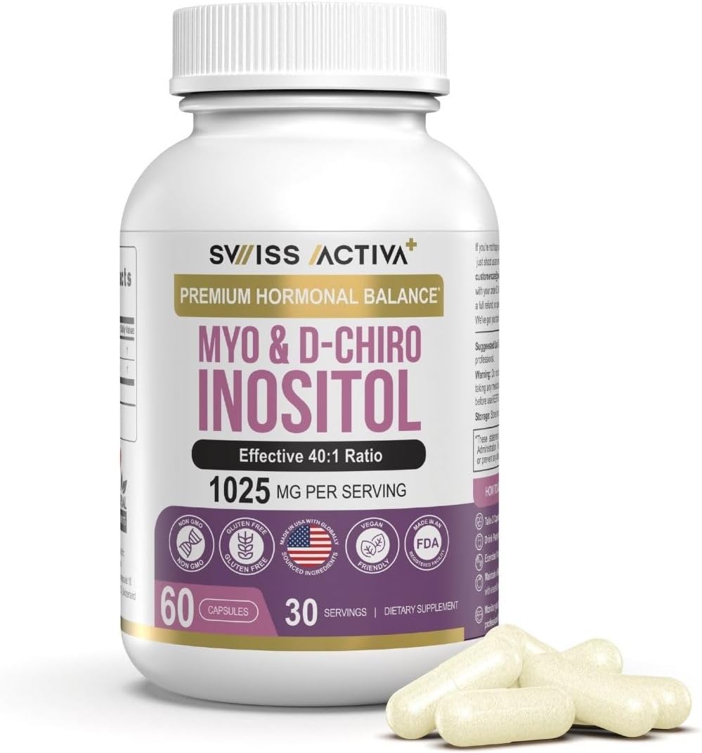 Premium Swiss Activa+ Myo Inositol & D-Chiro Inositol Supplements for Women - Hormone Balance & PCOS Support - Regulate Menstrual Cycle - Ovarian Health - 30 Day Supply