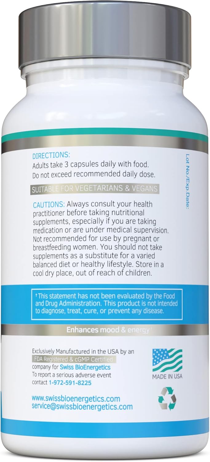 Premium Swiss Bioenergetics Rhodiola & Ashwagandha with L-Theanine - KSM-66 Ashwagandha 600mg & Rhodiola 1500mg - Adaptogen Combo with No Fillers