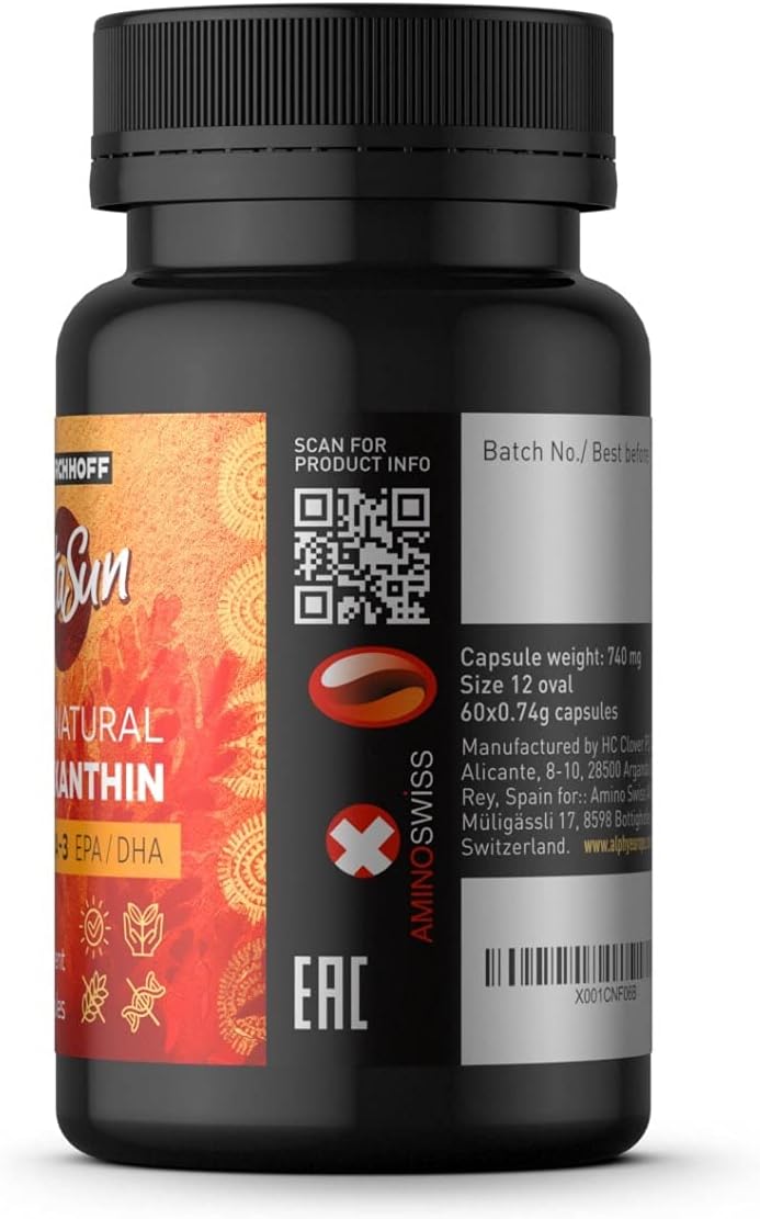 Premium Swiss Lab-Tested Astaxanthin AstaSun Capsules for Skin, Eyes, and Joints - 60ct with EPADHA Omega 3 - 4mg