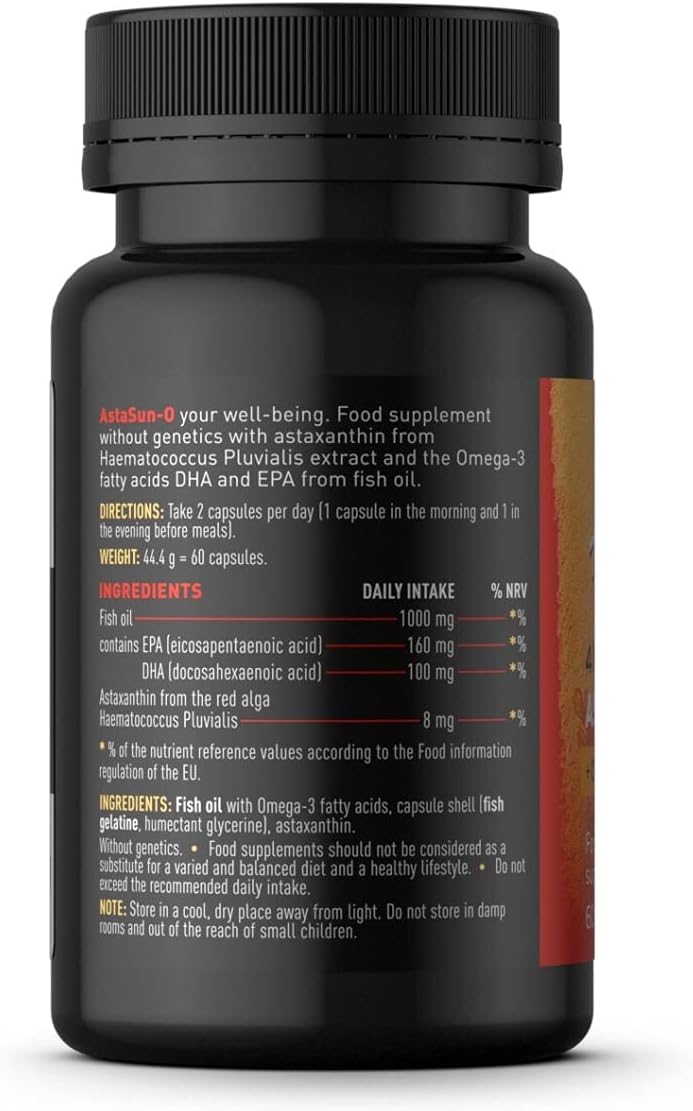 Premium Swiss Lab-Tested Astaxanthin AstaSun Capsules for Skin, Eyes, and Joints - 60ct with EPADHA Omega 3 - 4mg